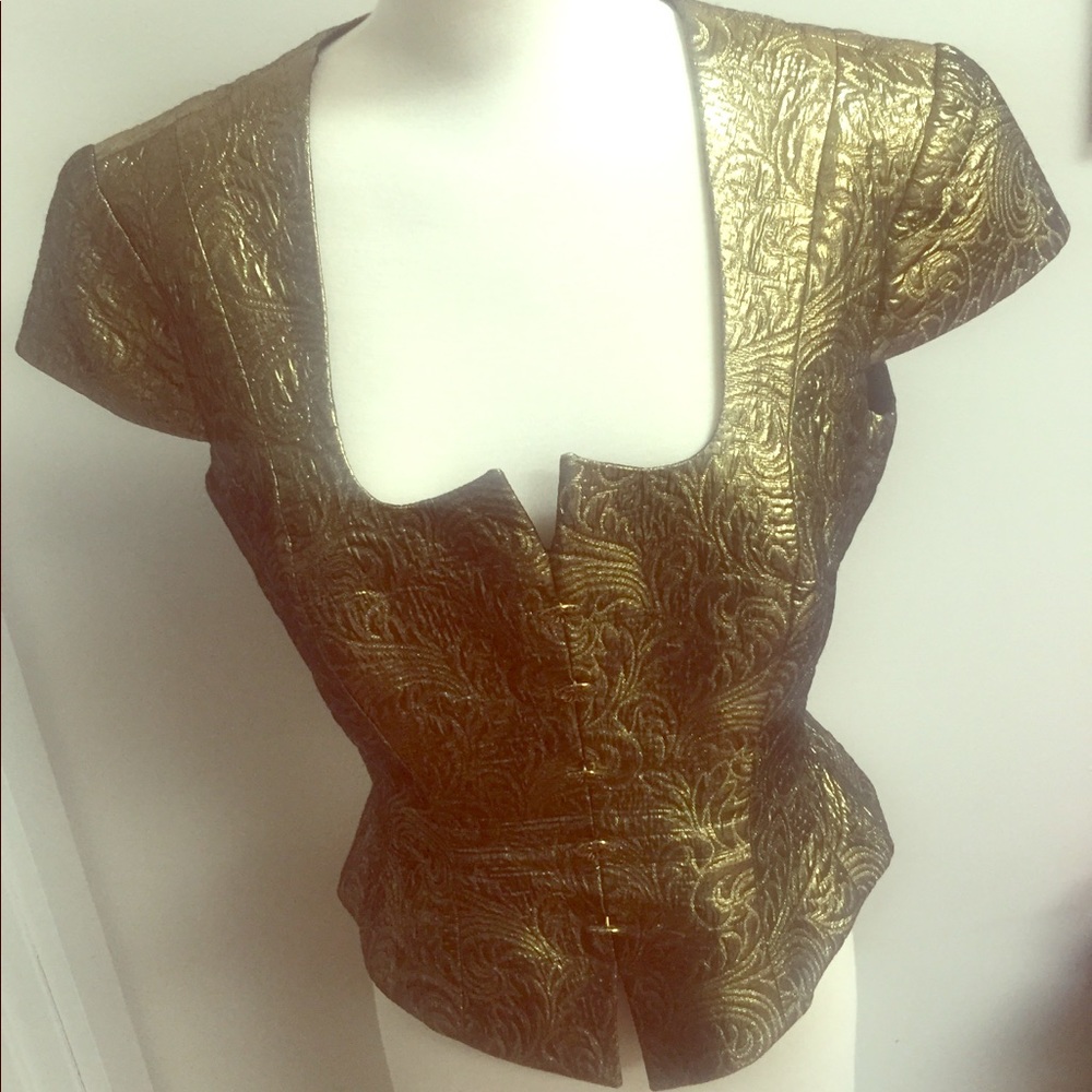 Vintage Gold Brocade Bustier Top Side Zip Sz 8